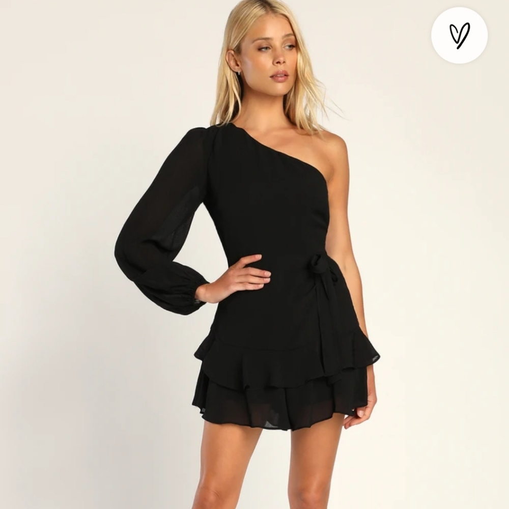 Pretty and Playful Black One-Shoulder Long Sleeve Romper